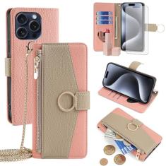 Asuwish Capa de telefone para iPhone 15 Pro 6,1 polegadas capa carteira com protetor de tela e capa flip espelhada, anel suporte para cartão, alça transversal, suporte para celular iPhone15Pro 5G i