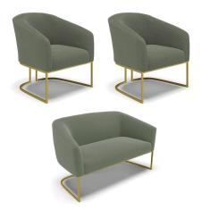 Namoradeira e 2 Poltronas Industrial Dourado Stella Bouclê Menta D03 - D`Rossi