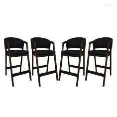 Kit 4 Banquetas Alta para Ilha de Cozinha Ravena Madeira Maciça Capuccino Sintético Preto CCS