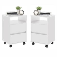 Conjunto Mesa de Cabeceira com Rodízios Nadi Branco