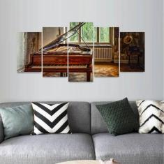 Quadro Decorativo Sala De Piano Vintage Música Mosaico - Descolada
