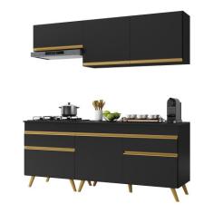 Armário de Cozinha Compacta 190cm Veneza Multimóveis V3705, Preto/Dour