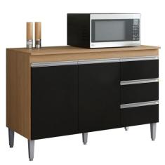 Balcão Pia Andréia 100cm com Tampo MDP - AJL Móveis, Amêndoa/Preto