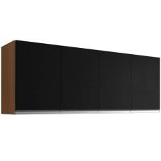 Armário Aéreo Cozinha Adriana 4 Portas 160 cm - AJL, Amêndoa/Preto