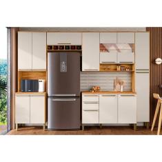 Cozinha Modulada Completa Nápoli Prime 5 Peças (2Aéreos+1Balcão+1Paneleiro+1TorreQuente) C5P97 Amendoa/Off White - Ronipa