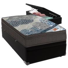 Cama Box Baú Preto e Colchão ISO  Molas Ensacadas Solteiro Ortobom