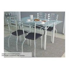 Sala de Jantar Completa Elba c/ Tampo Vidro 120Cm + 4 Cadeiras Portugal Cromado Courano Preto