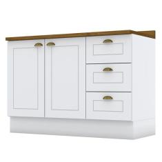 Balcão Pia 2 Portas E 3 Gavetas 120cm Americana Branco Com Tampo Nature - Móveis Henn Branco-nature