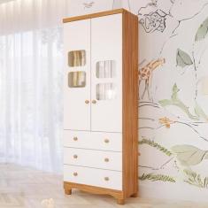 Guarda Roupa Infantil Uli 2 Portas 3 Gavetas MDF - Faura, Amendoa/Bran