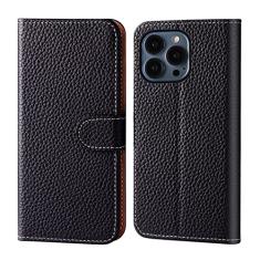 YINGDAFENG Capa carteira para iPhone 14 Max, capa flip magnética de couro genuíno com slot para cartão suporte de visualização TPU à prova de choque capa protetora para homens e mulheres, preta