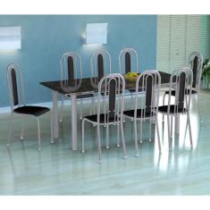 Conjunto de Mesa Cordoba com 8 Cadeiras Granada Branco Prata e Preto Liso