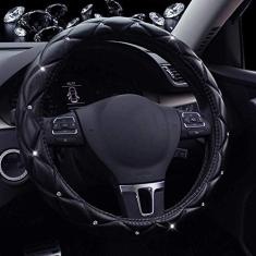 eing Capa de volante de couro PU, capa de volante coroa de cristal brilhante ajuste universal protetor de roda de carro de 15 polegadas, preto