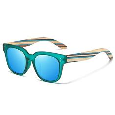 Óculos de Sol Artesanal de Madeira Clássica Moda Quadrada com Proteção uv400 Polarizados (Azul)
