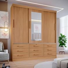 Guarda Roupa Casal 3 Portas com Espelho Central 9 Gavetas 100% Mdf Atlanta Cinamomo