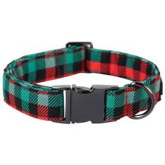 Coleiras xadrez de Natal Maca Bates – Coleira para cães de malha macia de algodão com fivela de metal – Ajustável para cães pequenos, médios e grandes