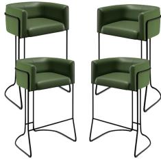 Kit 04 Banquetas Fixa Preto Corano Verde B-89