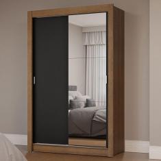 Guarda-Roupa Solteiro 2 Portas de Correr com Espelho Rustic/Preto Milano Madesa