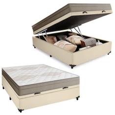 Cama Box Baú Casal Sintético + Colchão de Molas Ensacadas Portobel Ipa