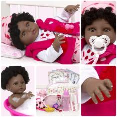 Boneca Reborn Realista Girafinha Negra Enxoval Luxo 24 Itens - Cegonha