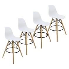 Kit 4 Banquetas Charles Eames Eiffel Wood Design Base Fixa Madeira - L