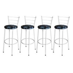 Jogo 4 Banqueta Alta Para Cozinha Epoxi Branca Estofado Floral - Lamar