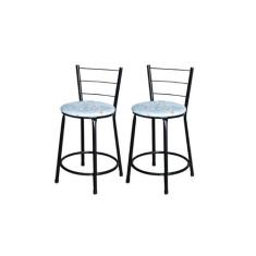 Jogo 2 Banqueta Baixa Para Cozinha Epoxi Preta Estofado Floral - Lamar