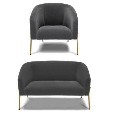 Sofá Namoradeira E Poltrona Pé Ferro Dourado Stella Bouclê Grafite D03