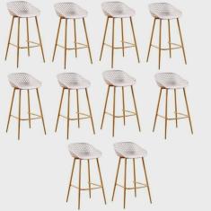 Conjunto com 10 Banquetas Alta com Encosto e Apoio para Pés Clarice Nude