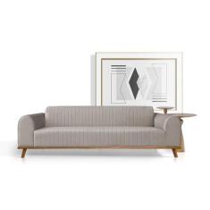 Sofá Living Átila 2,10m em Veludo Bege Base Madeira Maciça - LEONARDI