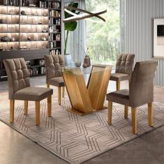 Conjunto Sala de Jantar Mesa Classic Tampo de Vidro 4 Cadeiras Vitória