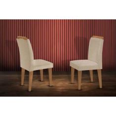 Cadeira Sala de Jantar Athenas Kit 2 Un Madeira Capuccino/Linho Bege Turim - Rufato