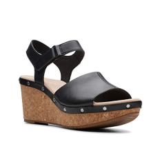 Clarks Sandália feminina Annadel Clover Wedge, Couro preto, 42