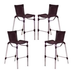 Kit 4 Banquetas Fortaleza Em Alumínio Alta Edícula Cozinha E Balcao Tabaco