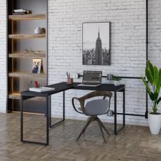 Escrivaninha Mesa Escritório em L Estilo Kuadra 120cm Industrial Preto