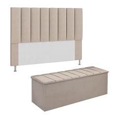 Conjunto Cabeceira E Calçadeira Cancun Para Cama Box King 195 cm Suede Bege - DL Decor
