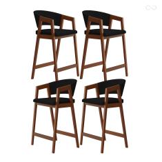 Kit 4 Banquetas Alta para Ilha de Cozinha Ravena Madeira Maciça Pinhão Suede Preto CCS