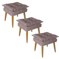 Kit 03 Puff Puf Banqueta Opala Para Quarto Sala Recepção Suede Marrom 