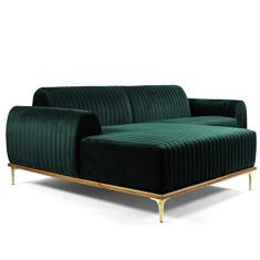 Sofá 4 Lugares com Chaise Base de Madeira Euro 255 cm Veludo Verde - Gran Belo