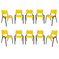Kit 10 Cadeiras Iso Para Escola Escritório Comércio Amarela Base Preta