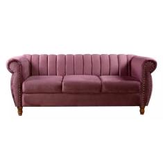 Sofá Realeza Decorativo 3 Lugares Chesterfield Colonial Roxo