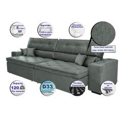 Sofá Austin. 2,02m Retrátil, Reclinável, Molas no Assento e Almofadas, Tecido Suede Velusoft