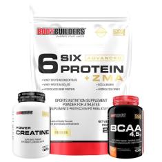 KIT 6 Six Whey Protein com ZMA 2kg + Creatina 100g + BCAA 100g Bodybuilders-Unissex