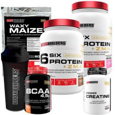 KIT 2x - 6 Six Whey Protein com ZMA 900g + Creatina + BCAA + Waxy Maize + Coqueteleira - BB-Unissex