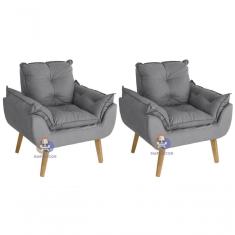 Kit 02 Poltrona Decorativa Opala Cinza