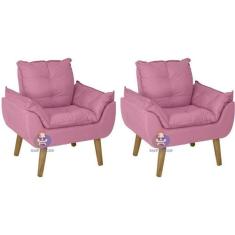 Kit 02 Poltrona/Cadeira Decorativa Glamour Rosê Com Pés Quadrado - Ros