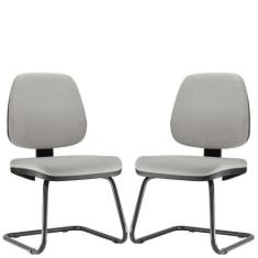 Kit 02 Cadeiras Para Escritório Job L02 Fixa Linho Cinza - Lyam Decor