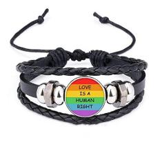DIYthinker Pulseira LGBT de couro trançado com bandeira de arco-íris gay lésbica