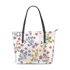 Bolsa de ombro feminina sacola de couro para compras grande trabalho, decoração floral, bolsa casual