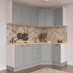 Cozinha Modulada 6 Peças com Tampo 3 Aéreos 6 Portas e 3 Balcões Arizona Cabecasa Madeiramadeira Branco/cinza