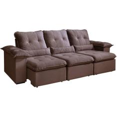 Sofá Arsenal 5 Lugares Retrátil e Reclinável 270cm 3 Módulos Tecido Veludo Aifos Cor Marrom